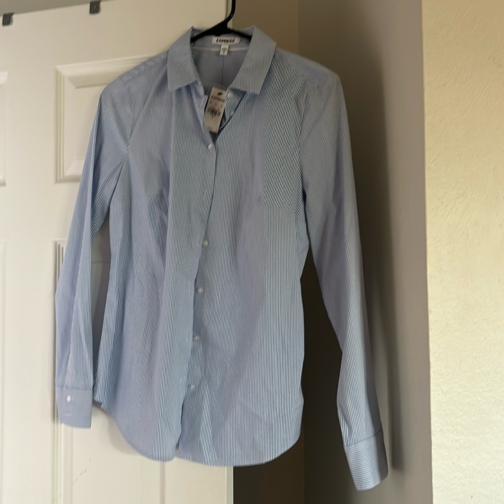 Women’s Express blue and white stripped work shirt